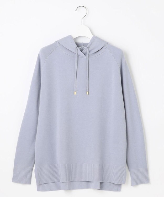 J.PRESS LADIES L 【洗える】HOODIE ニット パーカー サックスブルー系