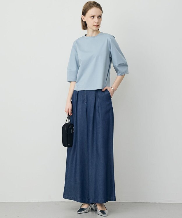 ICB L ナチュラルソフトデニム タックワイドパンツ バイオデニム