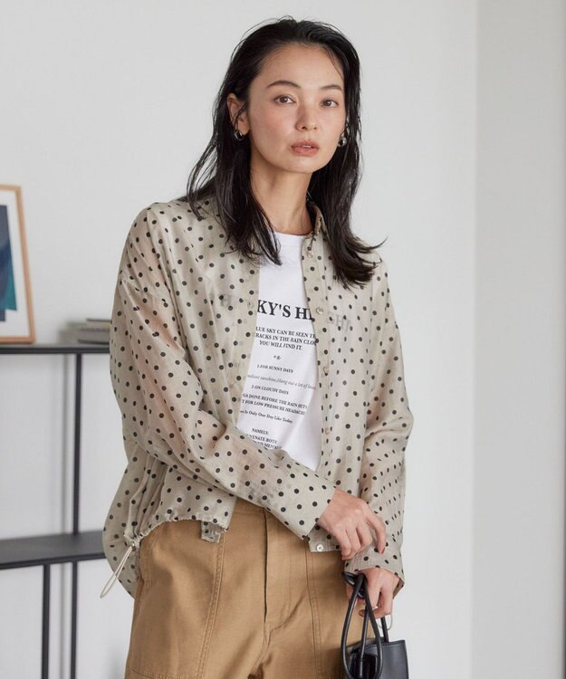 AMERICAN HOLIC ドットドロストシャツ Pink Beige