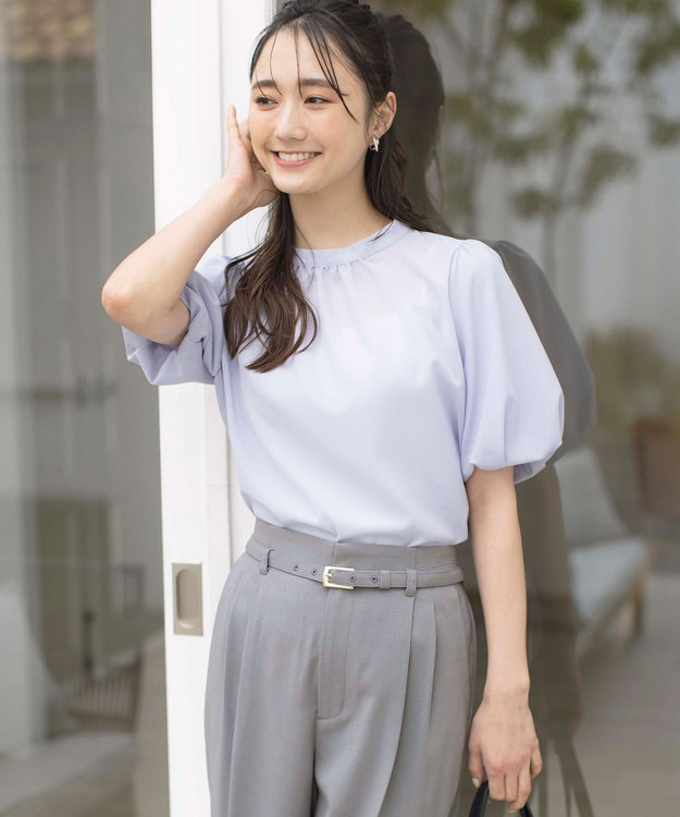 ANY SIS 【洗える】シアーストライプ ブラウス ライトブルー