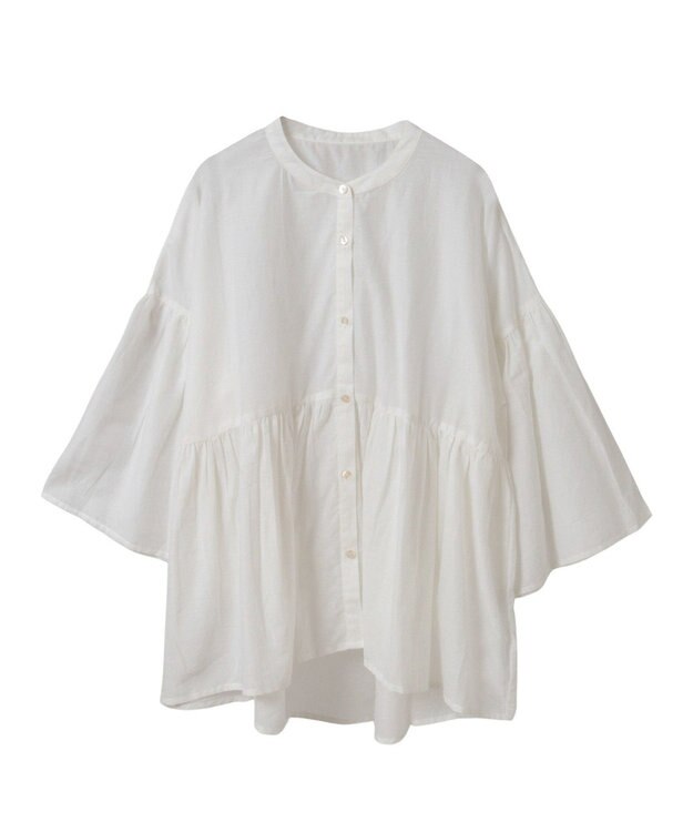 earth music&ecology コットンボイルギャザーシャツ Off White