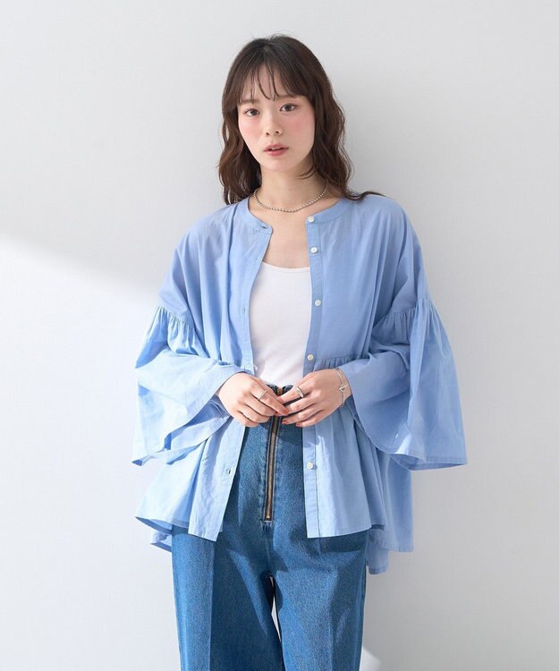 earth music&ecology コットンボイルギャザーシャツ Sax