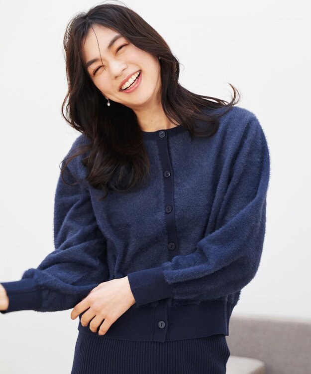 ANY L フェザーカーディガン×ニットスカートセットアップ ネイビー