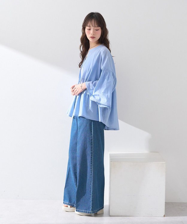 earth music&ecology コットンボイルギャザーシャツ Sax