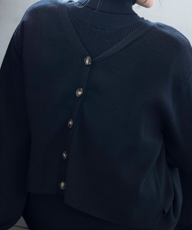 Tiaclasse 【洗える】大人上品なニットカーデ＋ワンピースセット ブラック