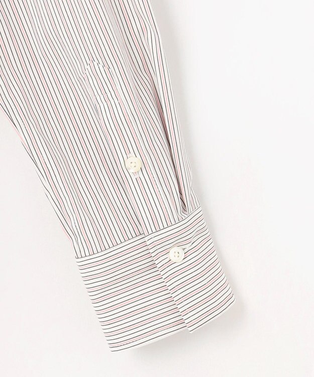 J.PRESS LADIES L 【洗える】BEZコットンナイロン ストライプ シャツカラー ブラウス ピンク×ホワイトストライプ系1