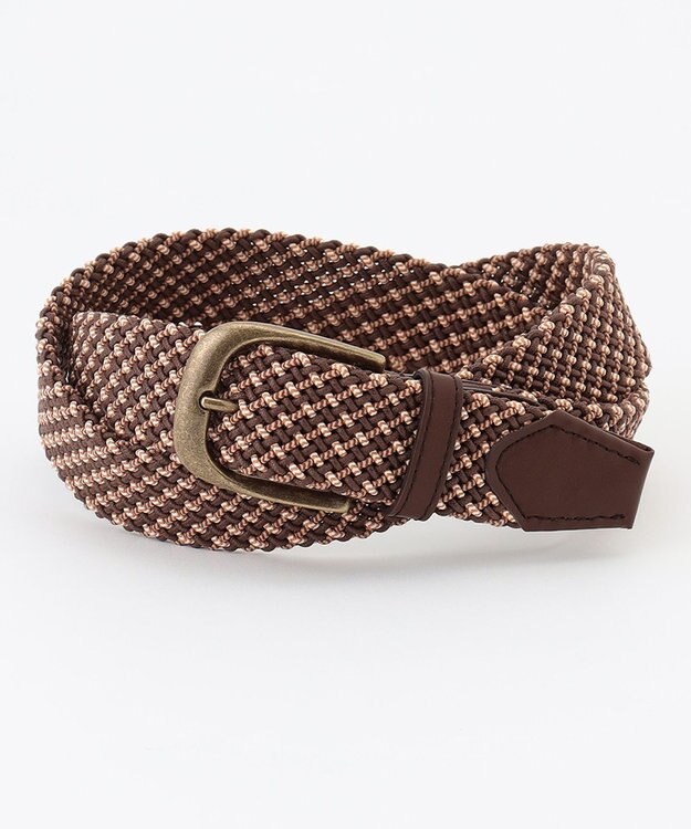 JOSEPH ABBOUD 【イタリア素材・ストレッチ・日本製】ミックスコードメッシュ ベルト ブラウン系