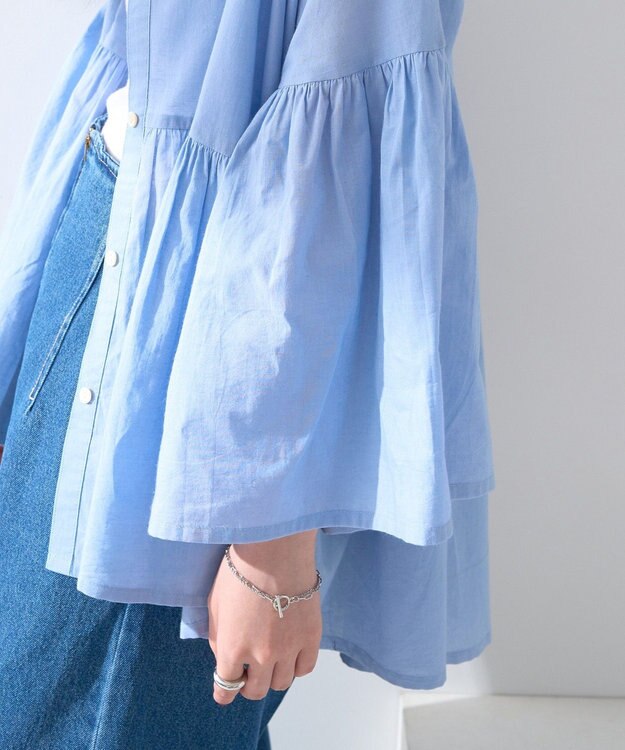 earth music&ecology コットンボイルギャザーシャツ Sax