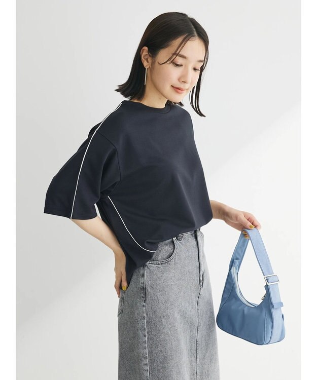 Green Parks ライン使いポンチカットプルオーバー Black