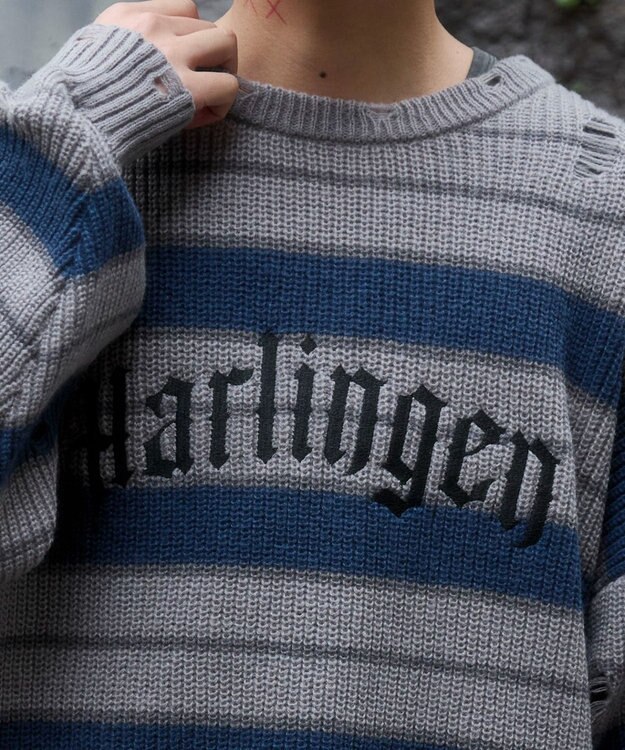 WEGO 【ユニセックス着用ITEM】アゼアミボーダーニットプルオーバー グレーボーダー