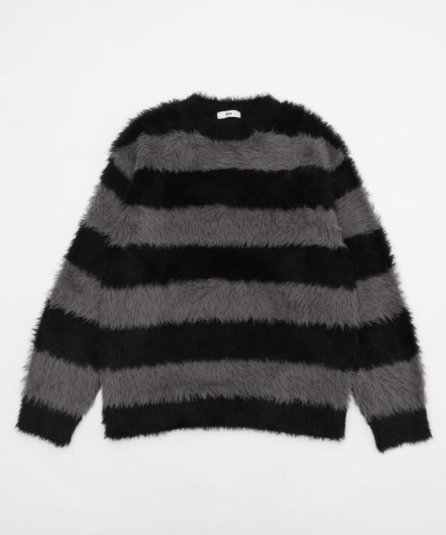 WEGO 【2025秋冬新作/ユニセックス着用ITEM/MLサイズ展開】フェザーニットプルオーバー ブラックボーダー