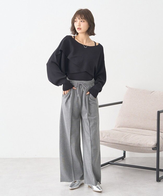 earth music&ecology 【2WAY】【洗濯機洗い可】SET2点クロスニット＋キャミソール Black