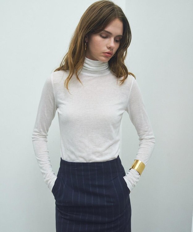 BEIGE， 【ロングセラー】SORE / シアーコットンハイネックカットソー White