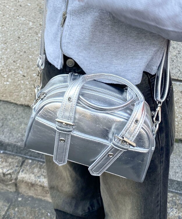 WEGO ハトメハンドルミニボストンショルダー シルバー