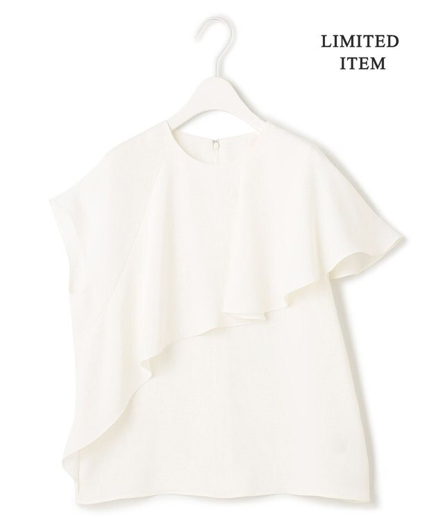 ICB 【接触冷感・UVケア・防シワ・洗える】エステルダブルクロス  ラッフルデザインブラウス オフホワイト系