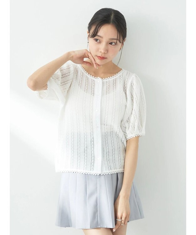 earth music&ecology コンパクトレースカーディガン White