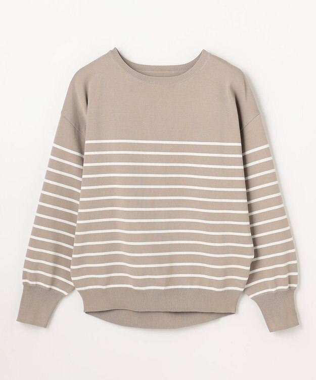 ANY スプリングカラーニットドルマンプルオーバー ベージュ×オフボーダー