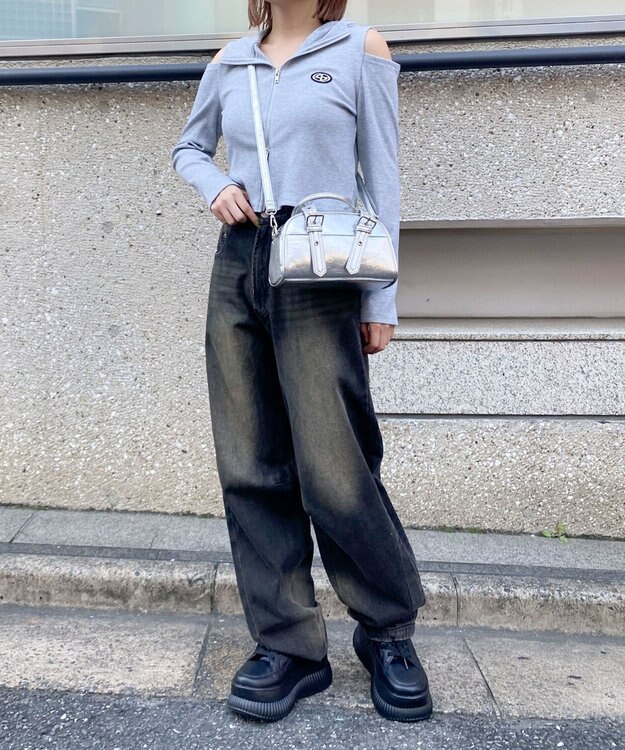 WEGO ハトメハンドルミニボストンショルダー シルバー