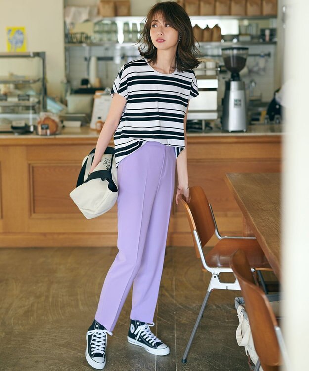 23区 【洗える】トロピカル2WAYストレッチ テーパード パンツ ライラック系