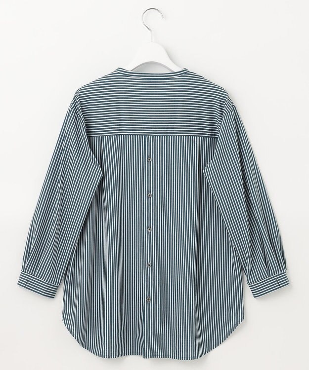 J.PRESS LADIES 【WEB限定】 ピンストライプジャージー バンドカラー カットソー グリーン系1