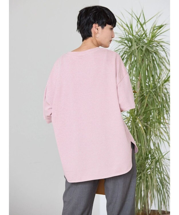 AMERICAN HOLIC 接触冷感裾ラウンドカットプルオーバー Border Pink