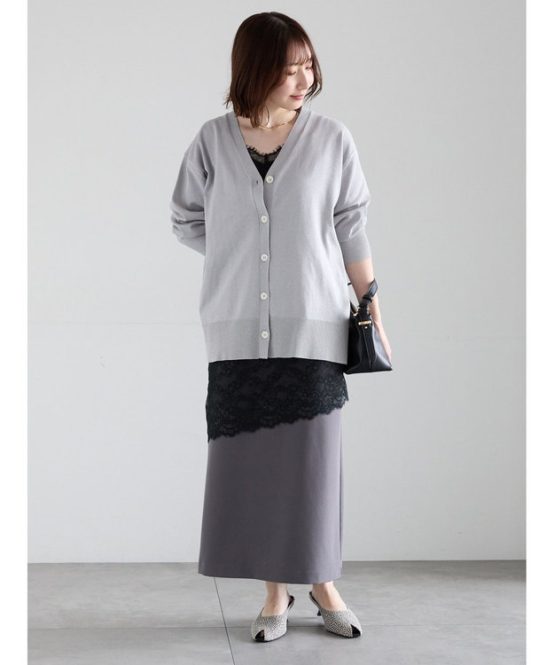 Te chichi 【雑誌掲載アイテム】ダブルクロスイージーナロースカート チャコールグレー