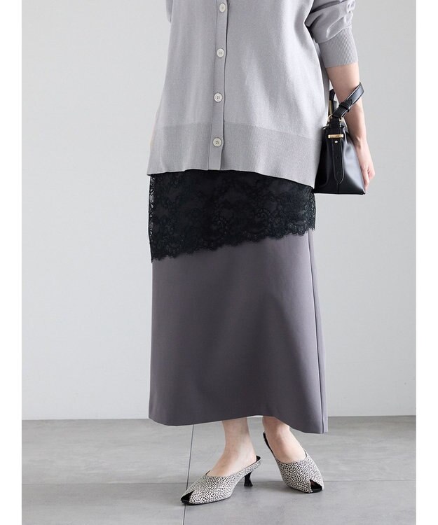 Te chichi 【雑誌掲載アイテム】ダブルクロスイージーナロースカート チャコールグレー