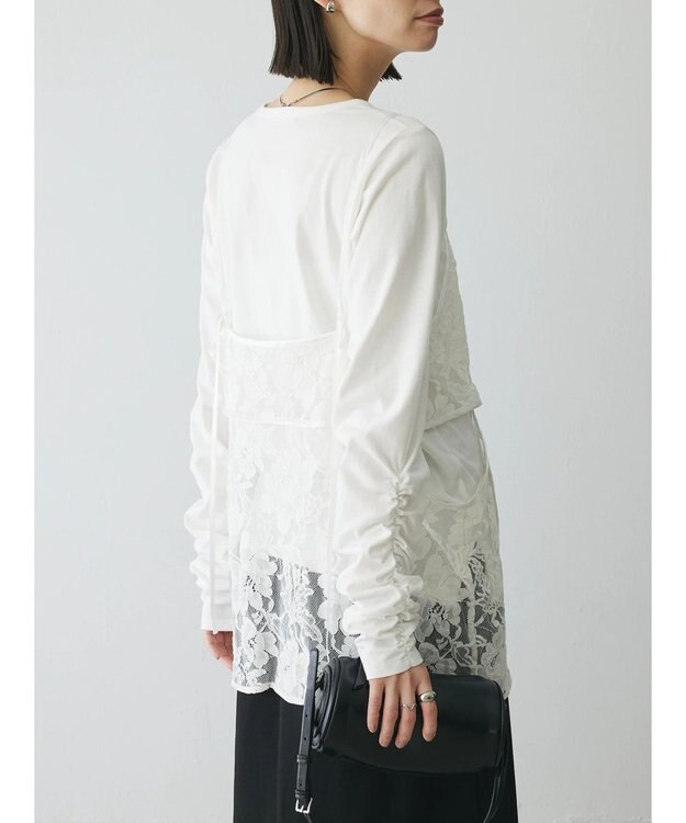 Green Parks AnriettMusee シャーリングスリーブＴシャツ＋レースキャミソールＳＥＴ Off White