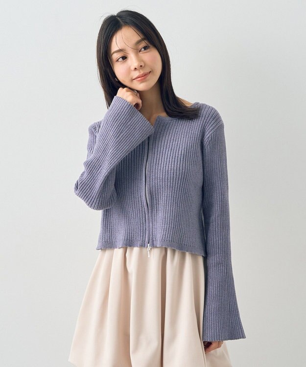 earth music&ecology ミニベロアダブルジップカーディガン Gray