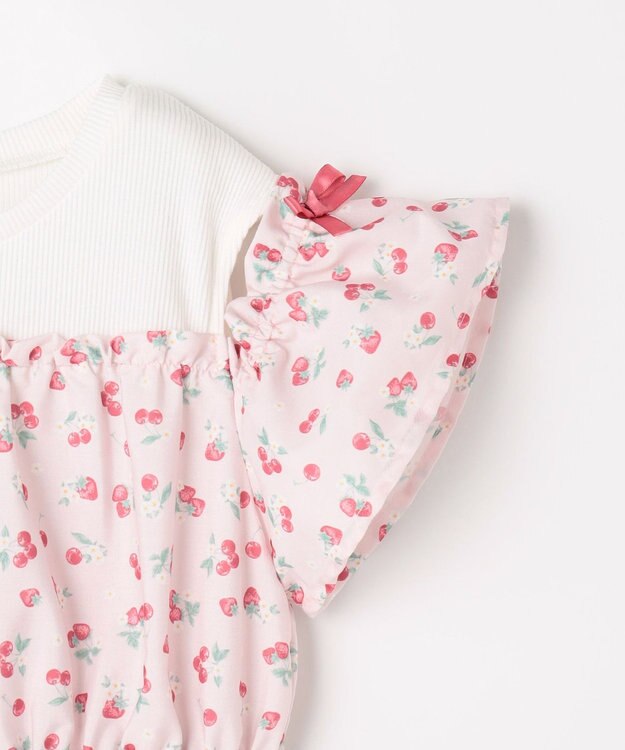 ANY KIDS 【洗濯機可能】オンオフショルダーワンピース ピンク×フルーツ