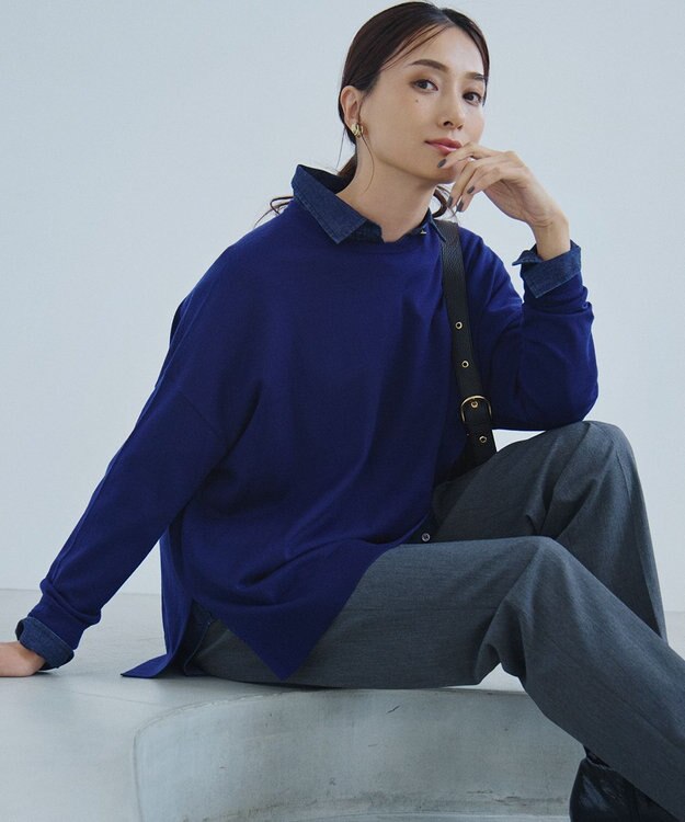 23区 L 【WEB限定カラーあり/洗える】ウーステッドウール ワイドシルエット ニット ブルー系