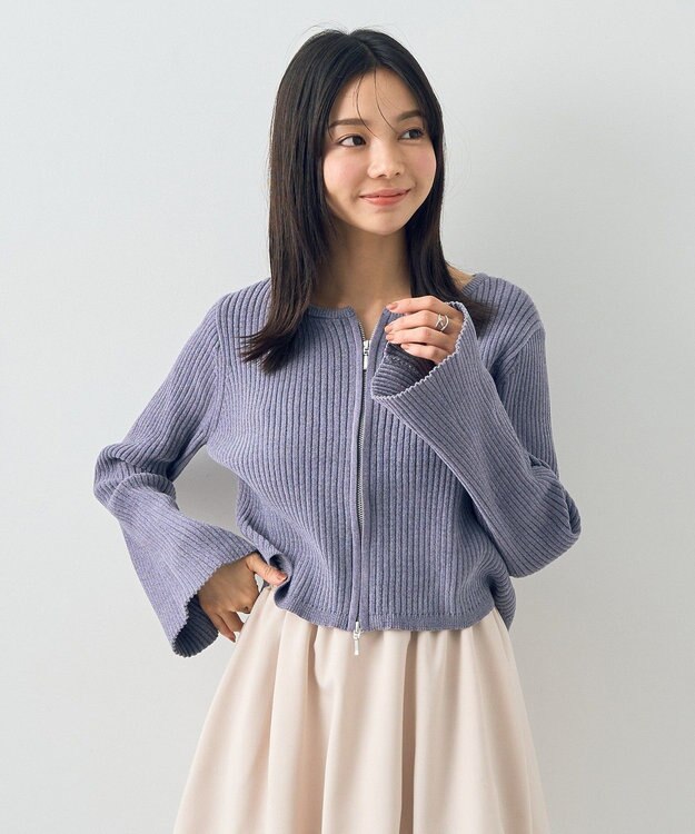 earth music&ecology ミニベロアダブルジップカーディガン Gray