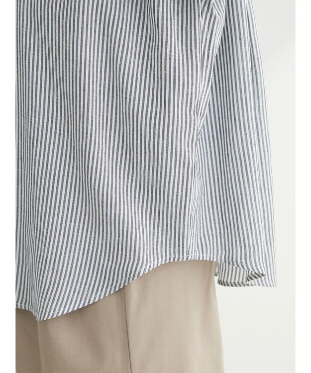 Green Parks リネンレーヨン２ｗａｙシャツ Stripe Black