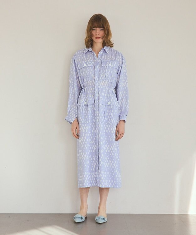 GRACE CONTINENTAL ハーフドットミリタリーワンピース ブルー