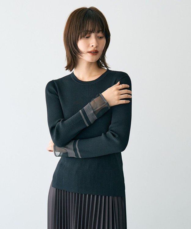 YECCA VECCA 袖口シアーリブニット Black