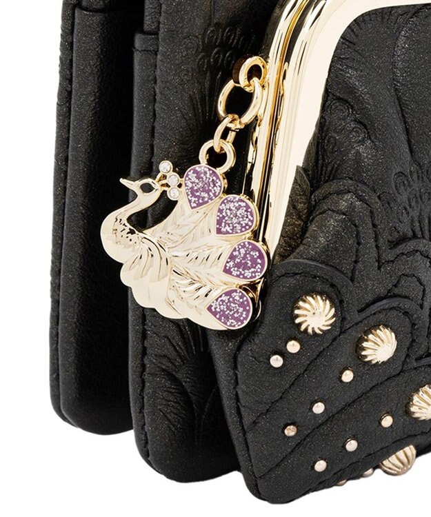 ANNA SUI ピーコック 二つ折り口金財布 クロ
