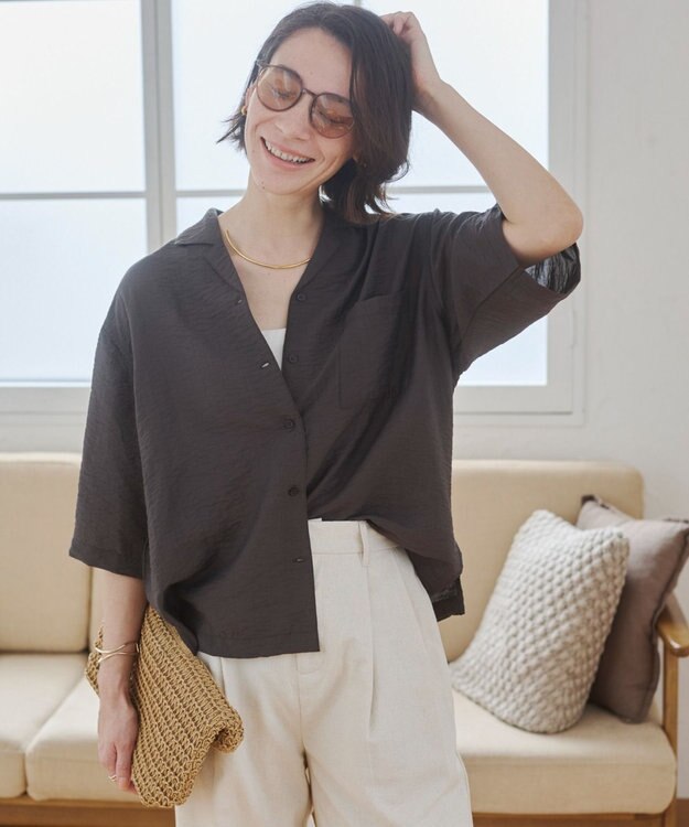 WEGO 【ANGIE VINTAGE】接触冷感開襟シャツ ブラック中濃色