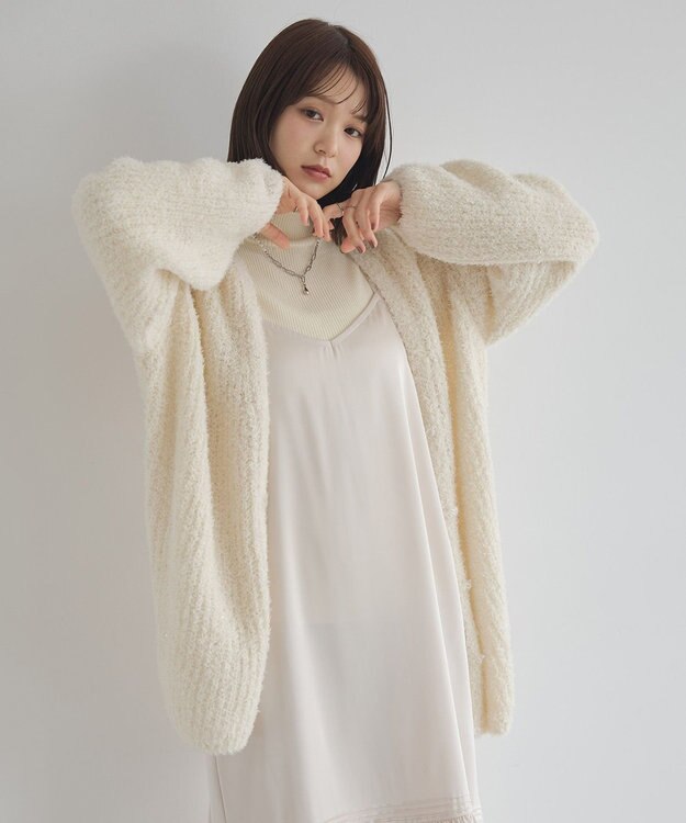 earth music&ecology スパンコールブークレカーディガン Ivory