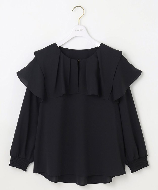 ANY SIS L 【洗える】スクエアラッフルカラー ブラウス ブラック