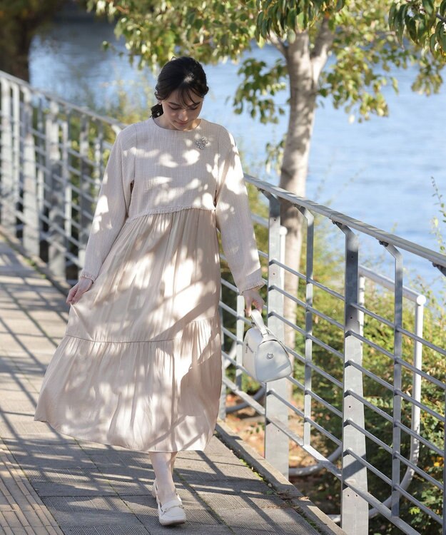 Tiaclasse 【洗える】ドッキングツイードワンピース オフホワイト