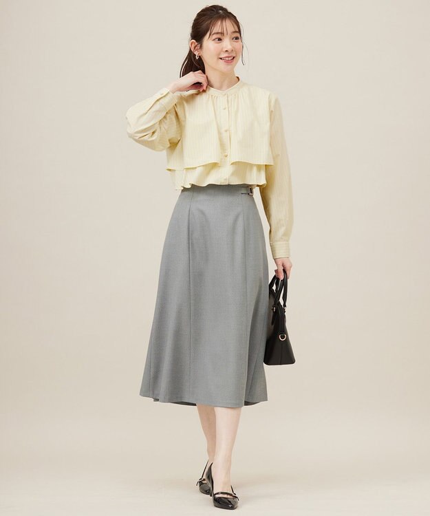 ANY SIS L 【洗える】ラッフルレイヤード ブラウス イエローストライプ