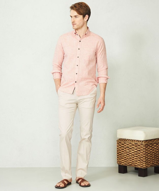 JOSEPH ABBOUD 【キングサイズ・カラー豊富/サステイナブル】リヨセルリネンサッカーシャツ オレンジ系