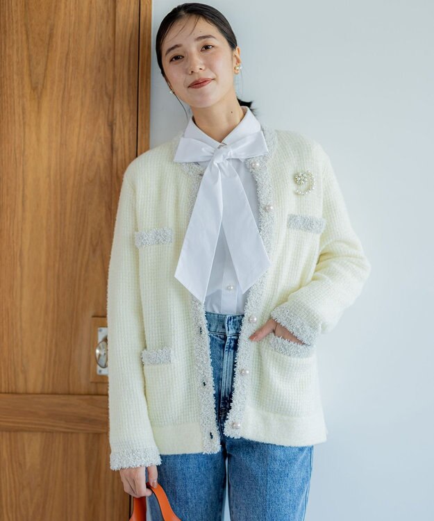 組曲 ツイードニット ジャケット アイボリー系