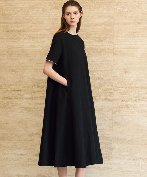 23区 【R(アール)】コットンリネン Aラインワンピース ブラック系