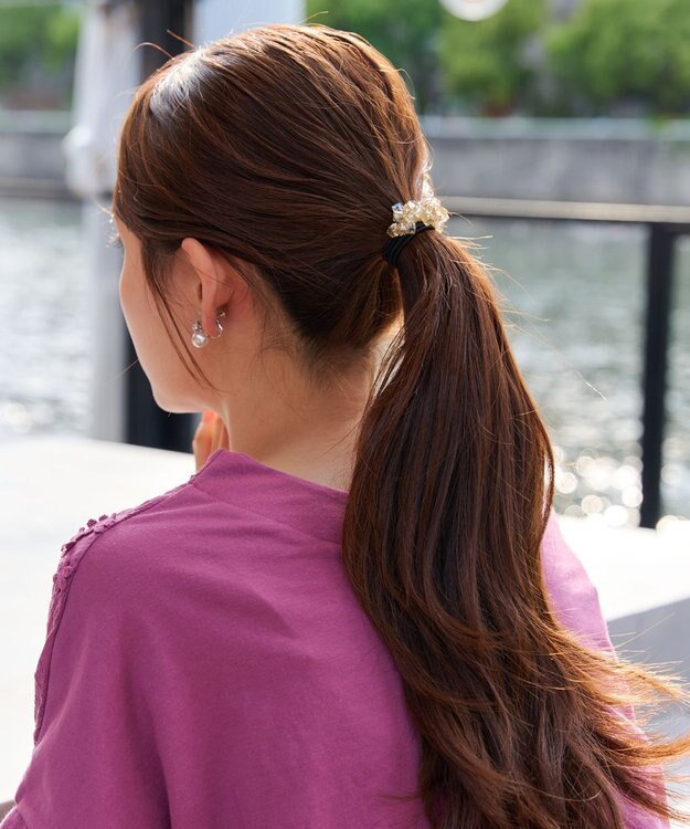 Tiaclasse スクエアビーズヘアゴム ベージュ