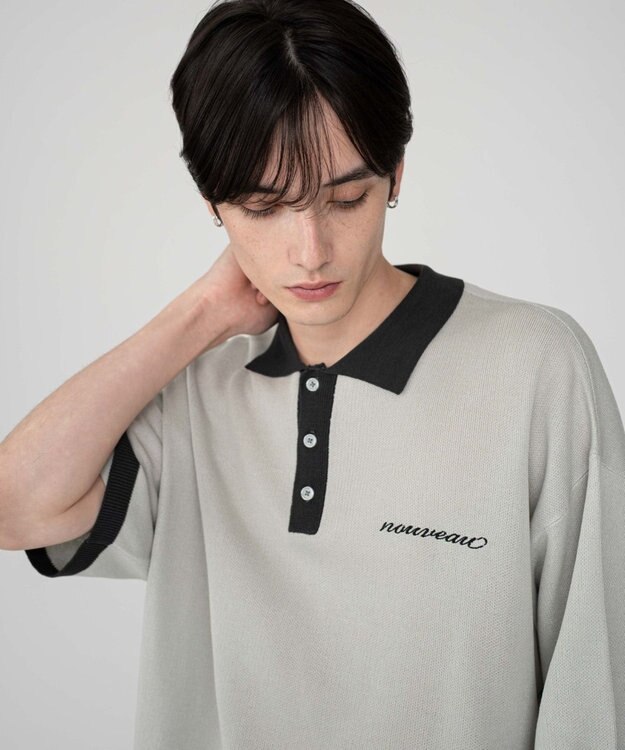 WEGO 【ユニセックス着用ITEM/MLサイズ展開】ワンポイントニットポロシャツ（SS） ライトグレー