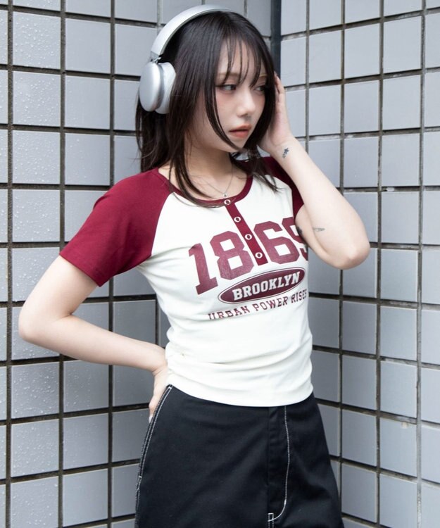 WEGO グラフィックラグランヘンリーネックT 柄4
