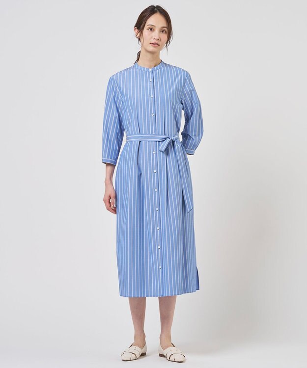 J.PRESS LADIES S TC ハイカウントストライプ シャツ ワンピース ブルーストライプ系