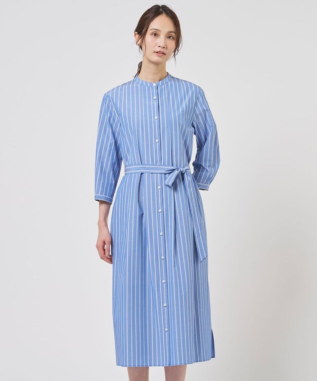 J.PRESS LADIES S TC ハイカウントストライプ シャツ ワンピース ブルーストライプ系