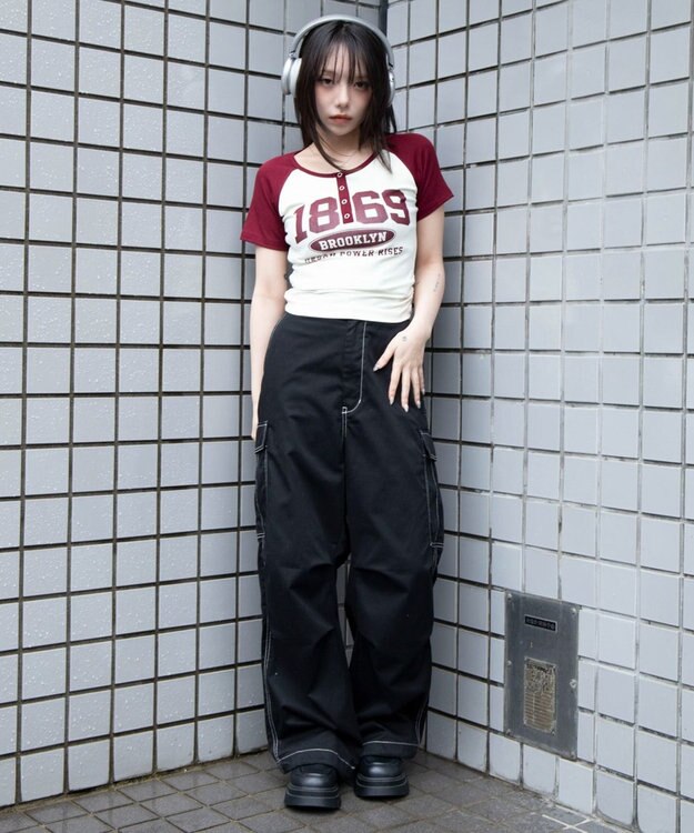 WEGO グラフィックラグランヘンリーネックT 柄4